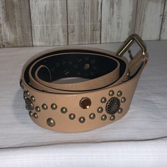 Vintage 90s Y2K Tan Studded BoHo belt Size Large - Picture 2 of 14